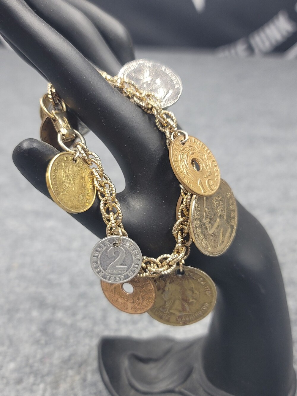 Vintage Coro Coin Charm Bracelet - Mid-Century World Coin Jewelry